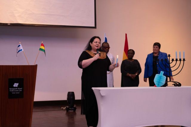 H. E. Shlomit Sufa with dignitaries to light the third candle of Hanukkah